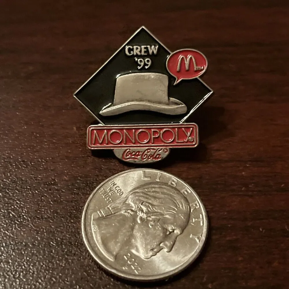 McDonald's Monopoly Coca-Cola Crew 1999 Hat Token‎ Employee Lapel Hat Pin